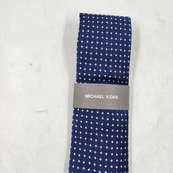 MICHAEL KORS Classic Simple Small Square Print Neck Tie Men's One Size Navy - Picture 3 of 13